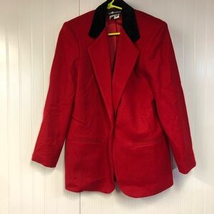 Sag Harbor Red Women's Wool Blazer Jacket with Black Collar Size 8